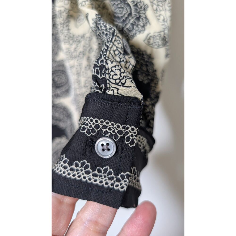 J.Crew Paisley Scarf Print Drapey Camp Collar Shirt M Boho Chic Black Cream - Picture 9 of 12